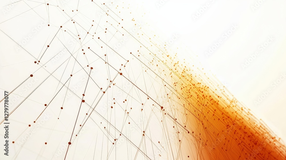 Poster abstract representation of interconnected lines and nodes fading into a warm gradient background