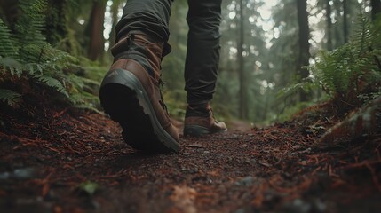 Fototapeta premium Hiking adventure through lush forest trails pacific northwest outdoor exploration nature ground level scenic journey