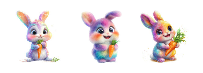 Fototapeta premium Adorable Colorful Bunnies with Carrots