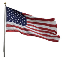 Fototapeta premium Waving American Flag Against Clear Blue Sky, Symbol of Freedom and Unity