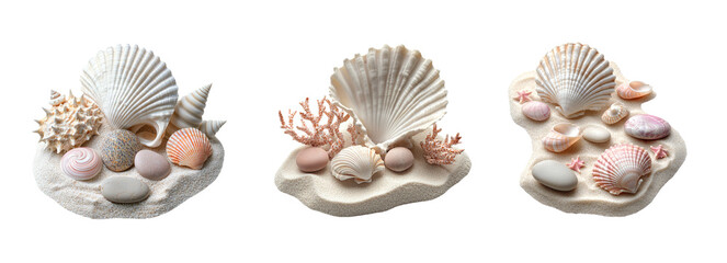 Delicate Shells and Coral Arrangement on Soft Sand