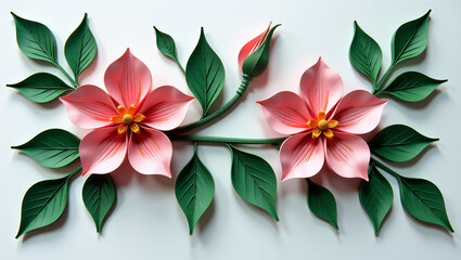 Fototapeta premium Elegant Paper Quilling Floral Design – A graceful paper quilling arrangement depicting delicate floral motifs, with finely rolled paper strips forming elegant blossoms and leaves.