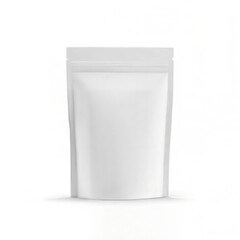 Matte food grade stand up pouch mockup with resealable zipper, blank white packaging design for snacks or pet food, coffee or powders, isolated on a clean background in a realistic 3D rendering