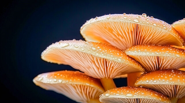 Golden Mushrooms with Sparkling Dew Drops