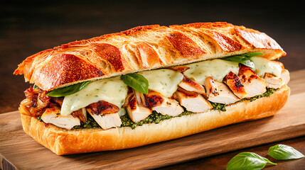 Gourmet Ciabatta with Grilled Chicken, Basil, and Pesto