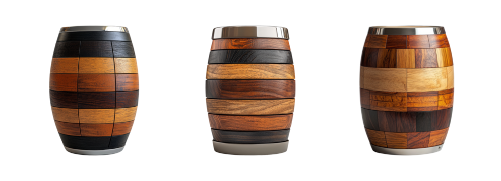 Wooden Barrels Displayed in Three Variations