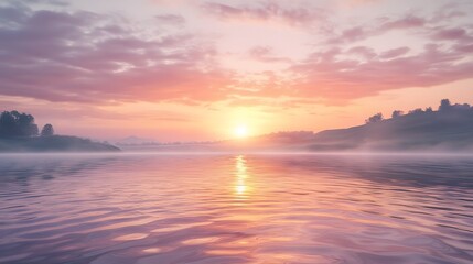Obraz premium Golden sunrise reflections over calm lake tranquil nature scene serene environment landscape view