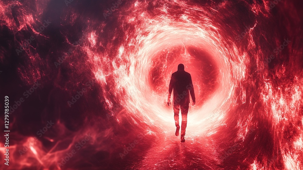 Poster mysterious portal opening sci-fi setting digital art dark environment dynamic viewpoint surreal conc