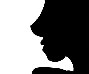Illustration design of black face silhouette on white background side view