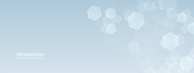 White blue light technology vector background with hexagon overlapping pattern