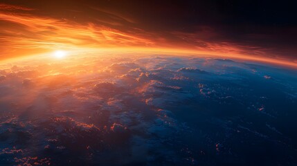 Fototapeta premium Dramatic sunrise over earth’s atmosphere outer space landscape photography celestial view cosmic wonder