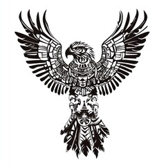 Aztec Eagle Design Wings Spread Feathers Tribal Art
