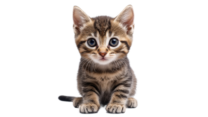Cute tabby kitten sitting and looking curiously