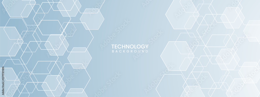 Poster white blue light technology vector background with hexagon overlapping pattern
