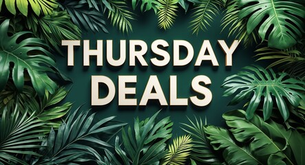 Thursday deals lettering on jungle leaves background