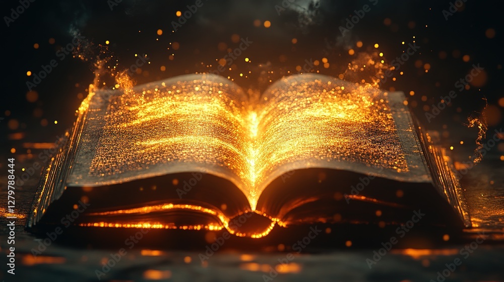 Poster igniting knowledge enchanted open book mysterious forest digital art magical environment close-up vi