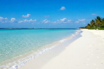 A white sand beach, pristine and inviting.