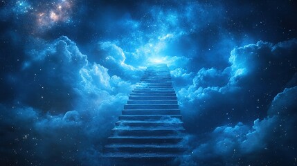 Journey through the celestial staircase cosmic realm digital art ethereal environment dreamlike perspective