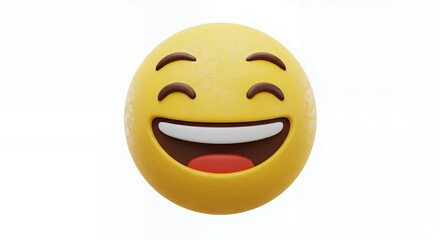 A cheerful, smiling emoji with a broad grin and closed eyes, conveying happiness and joy.