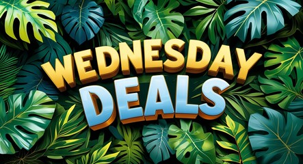 Wednesday deals lettering on jungle leaves background