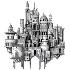 Fototapeta premium A Floating City Architectural Masterpiece In Black And White