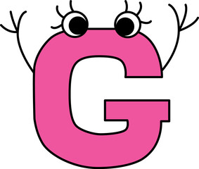 capital letter G with surprised eyes hands up