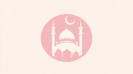 Naklejka premium Elegant Mosque Silhouette with Crescent Moon and Soft Background