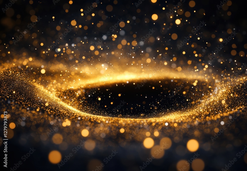 Poster abstract golden swirl with shimmering particles on a dark background creating a mystical and enchant