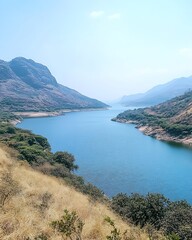 Fototapeta premium Mountain valley lake panorama view