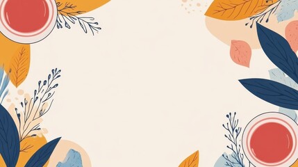 Fototapeta premium Abstract Nature Illustration with Colorful Leaves and Circular Shapes