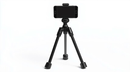 Ultra-realistic image of a black metal phone tripod with flexible legs, isolated on a white background
