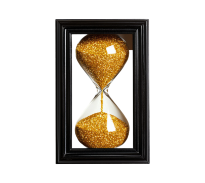 Elegant Hourglass with Golden Glitter in a Frame