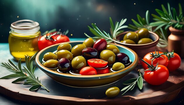 Marinierte Tomaten und Oliven