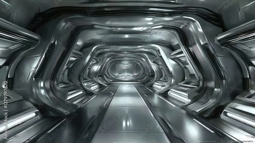 Poster futuristic spaceship corridor: a glimpse into sci-fi architecture