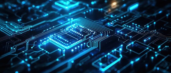Abstract Glowing Circuit Board: Technological Advancement