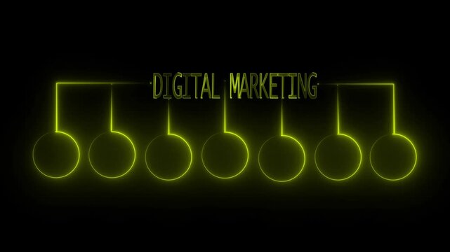 Digital Marketing content planning advertising strategy concept.Business, Technology, Internet and network concept.Glowing neon line banner of digital marketing concept