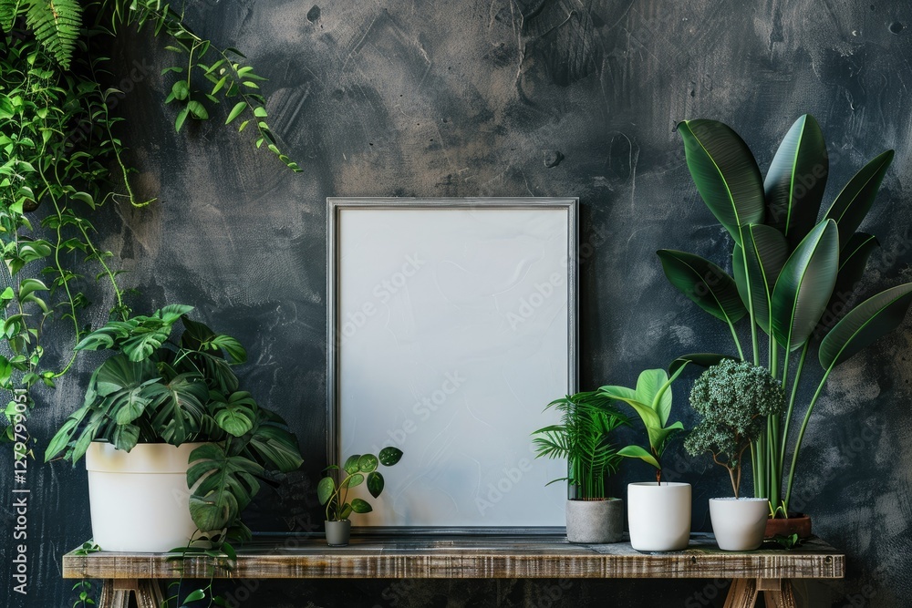 Poster ultra hd visual of table with plants next to frame