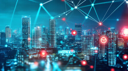 Futuristische Stadt Gespalten Durch Einen Verheerenden Cyber Angriff Der Zukunft