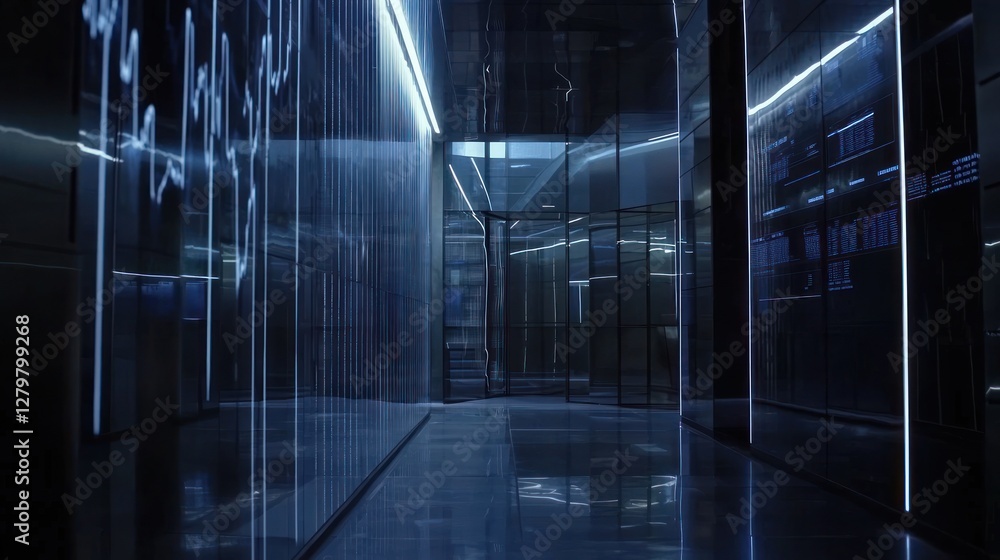 Poster Futuristic Corridor: Illuminated Pathways of Data and Technology