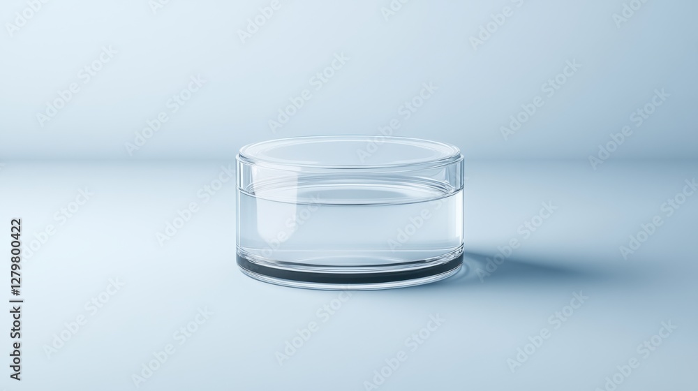 Poster Transparent Glass Container with Water in Minimalist Setting for Modern Design Aesthetic and Product Display