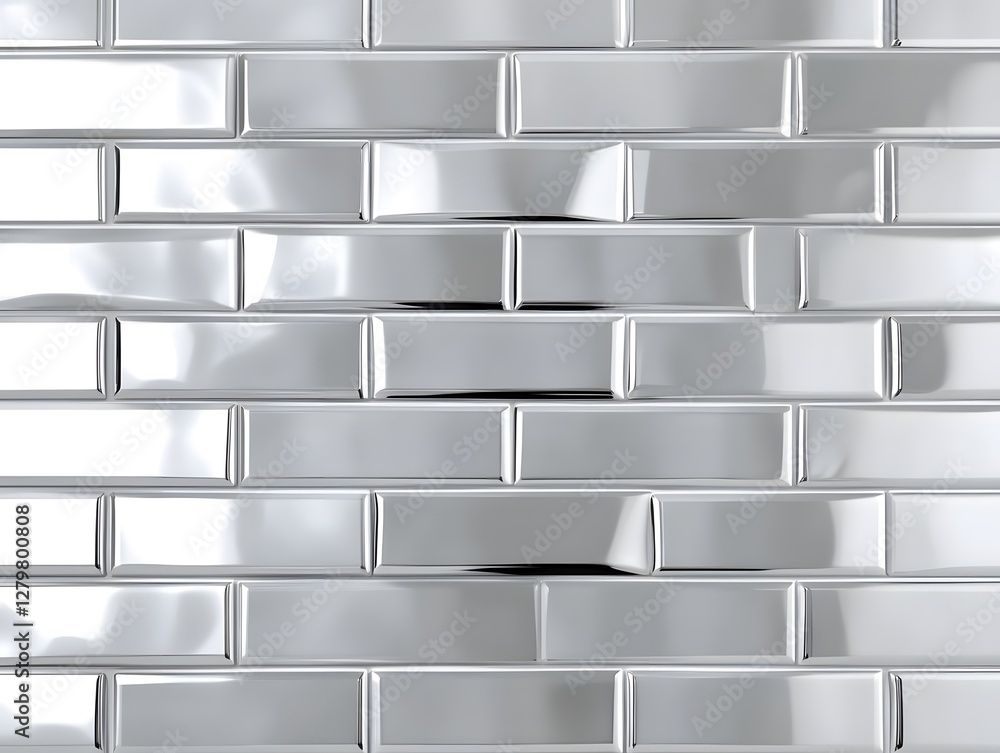 Poster high-gloss silver rectangular tile pattern