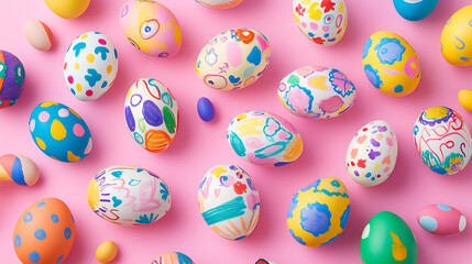 Colorful Easter Eggs on pink background