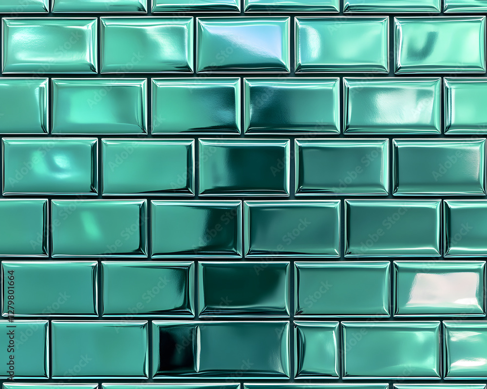 Poster high-gloss teal rectangular tiles in running bond pattern