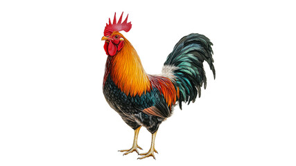 Fototapeta premium Colorful rooster with vibrant plumage stands tall
