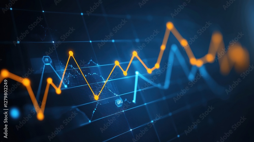 Poster dynamic data visualization: abstract stock market chart representing financial growth and fluctuatio