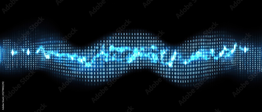 Poster abstract digital wave: binary code flowing in a serene blue