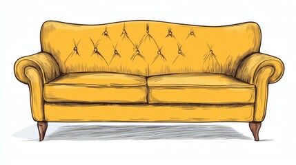 Stylish Yellow Couch with Elegant Design and Classic Tufted Fabric