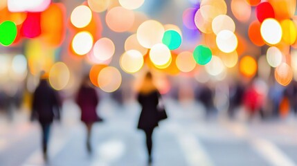 Fototapeta premium Blurred City Lights and People: A Nighttime Urban Scene