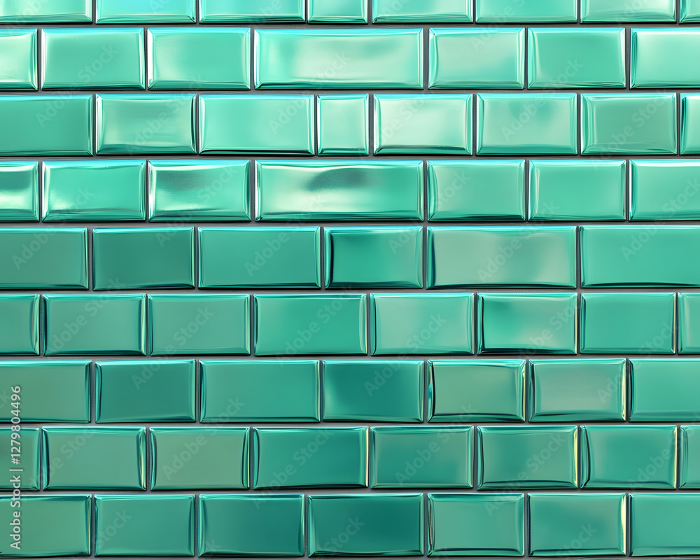 Aufkleber image of teal high-gloss rectangular tiles in brick pattern