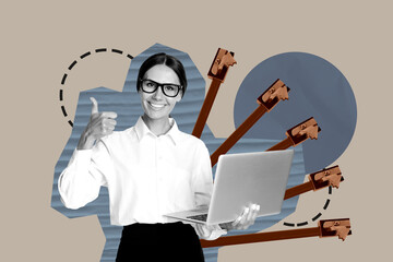 Template collage design trend artwork 3D sketch of human resources worker office job young lady...
